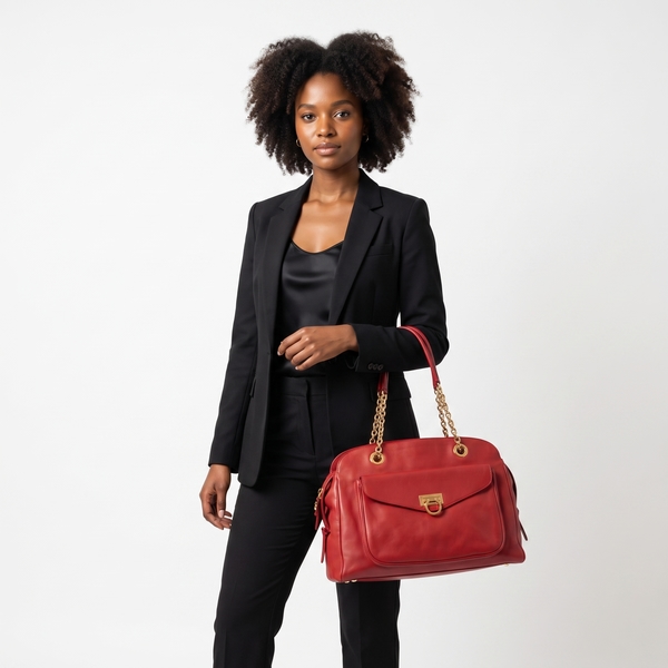Leather Shoulder Bag Red