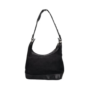 Leather/Canvas Gancini Shoulder Bag Black, view 3