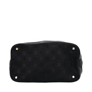 Leather/Canvas Gancini Shoulder Bag Black, view 6