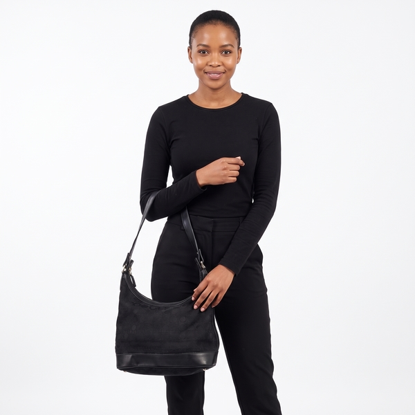 Leather/Canvas Gancini Shoulder Bag Black