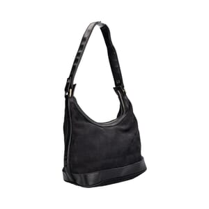 Leather/Canvas Gancini Shoulder Bag Black, view 2