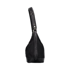 Leather/Canvas Gancini Shoulder Bag Black, view 5