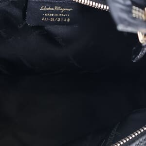Leather/Canvas Gancini Shoulder Bag Black, view 7