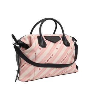 Cotton Blend Soft Antigona Medium Bag Pink/Black, view 3