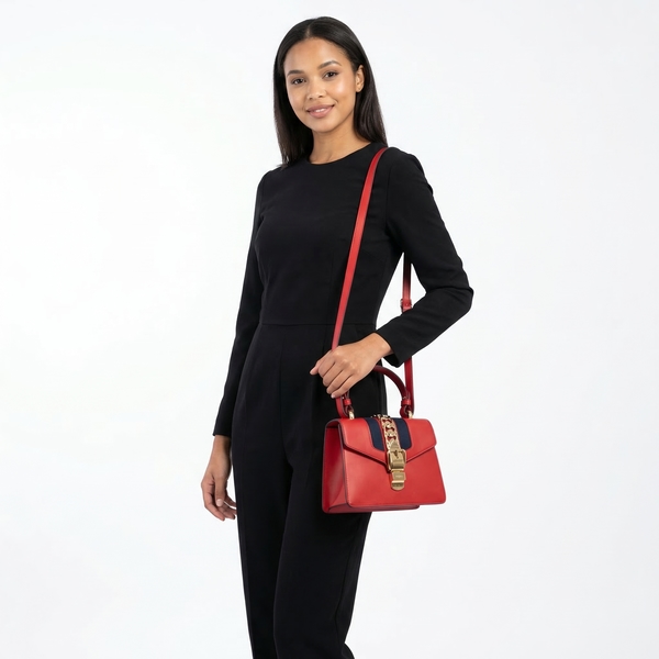Leather Mini Sylvie Shoulder Bag Red