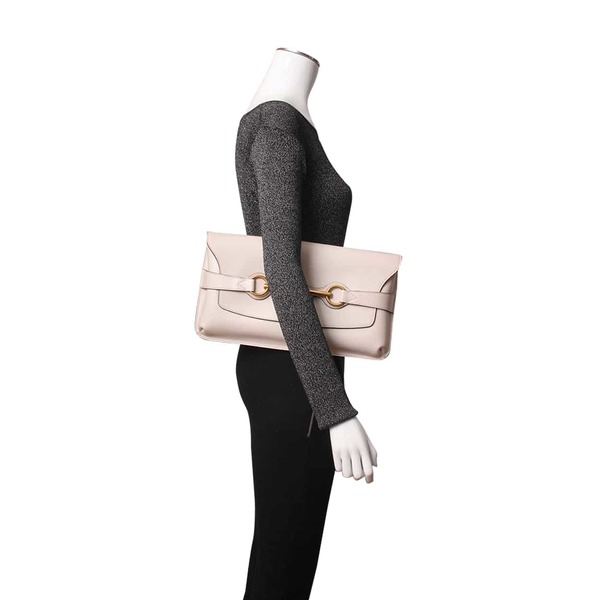 Leather Horsebit Clutch Off White