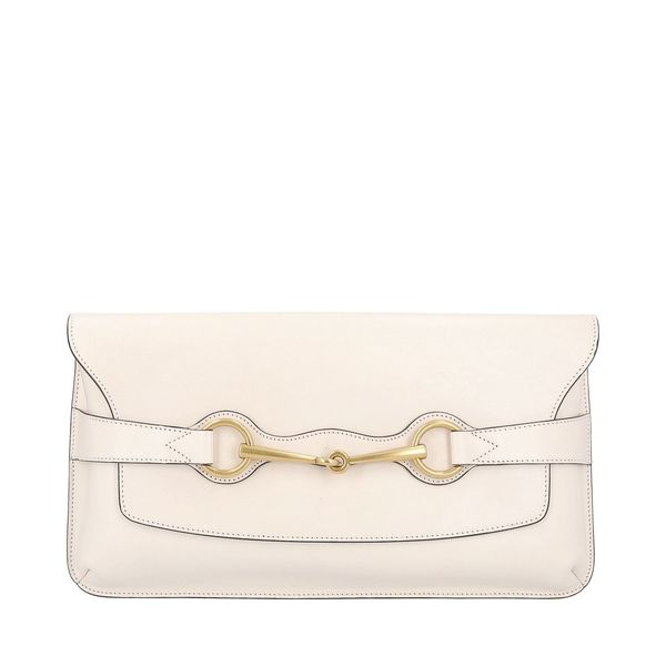 Leather Horsebit Clutch Off White