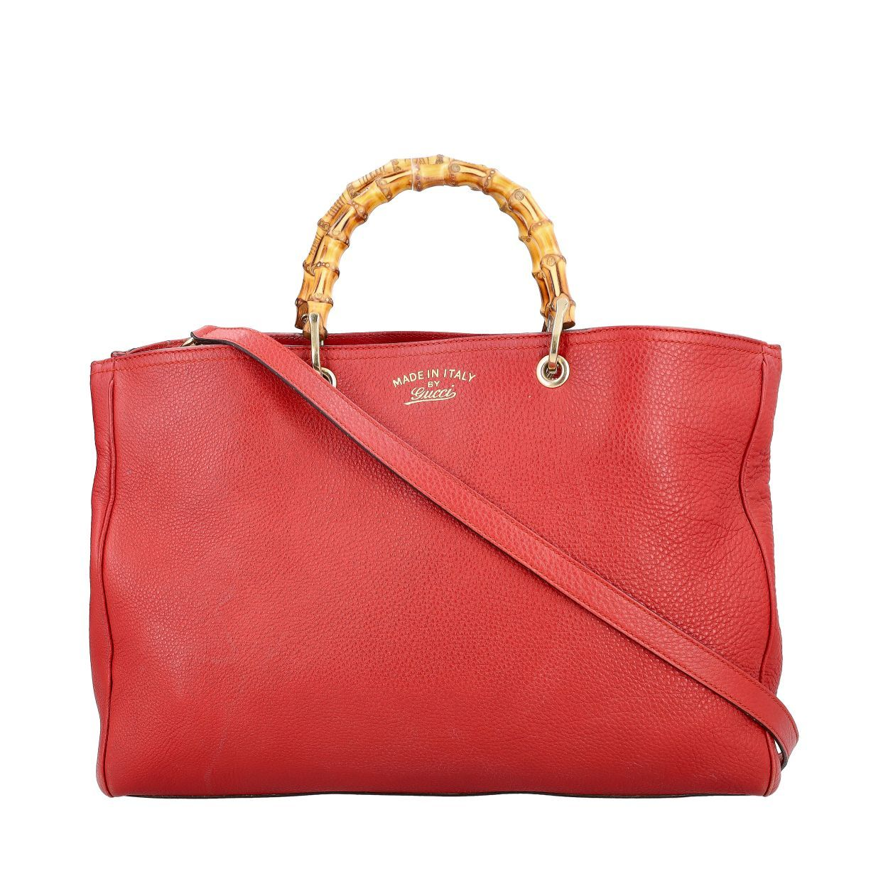 GUCCI Leather Bamboo Large Shopper Tote Red | Luxity