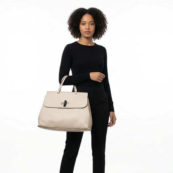 Leather Daily Top Handle Bag Off White