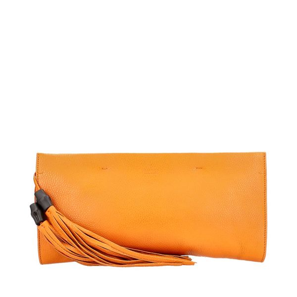 Leather Bamboo Tassel Clutch Orange