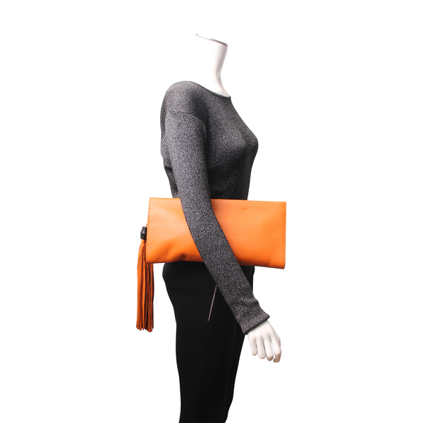 Leather Bamboo Tassel Clutch Orange