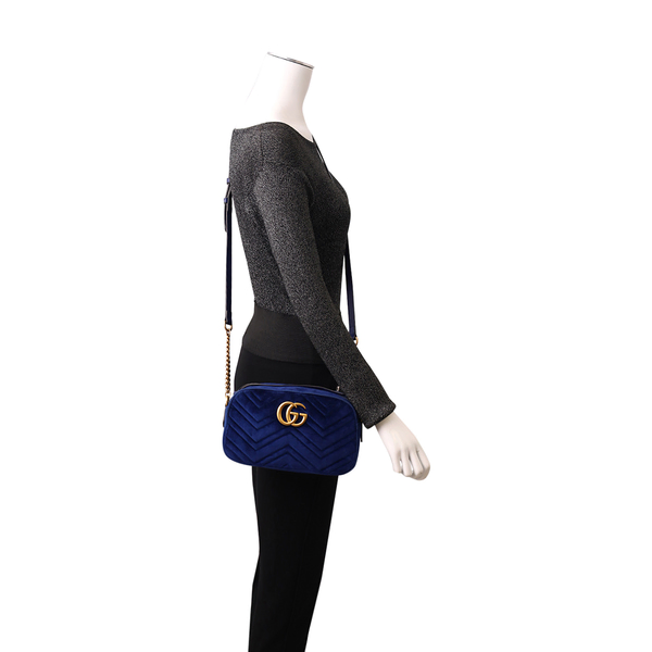 Velvet GG Marmont Shoulder Bag Blue