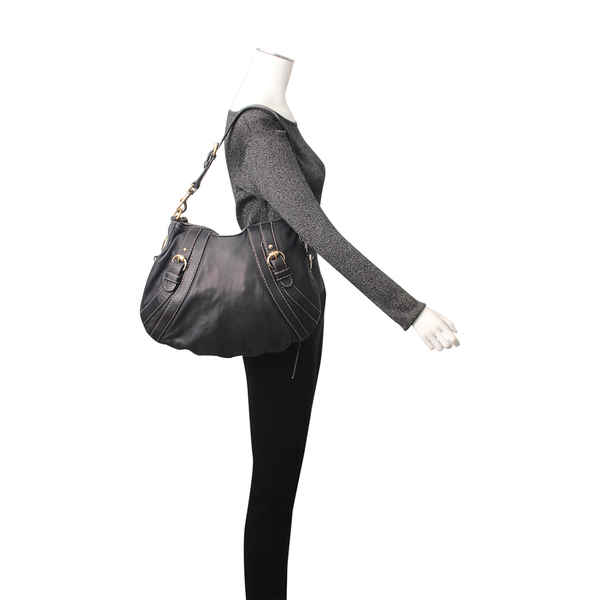 Leather Crest Hobo Black