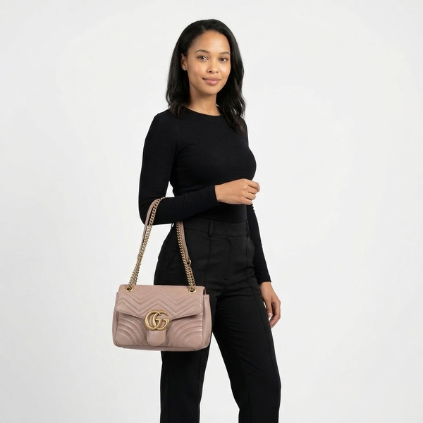 Leather GG Marmont Large Shoulder Bag Porcelain Rose