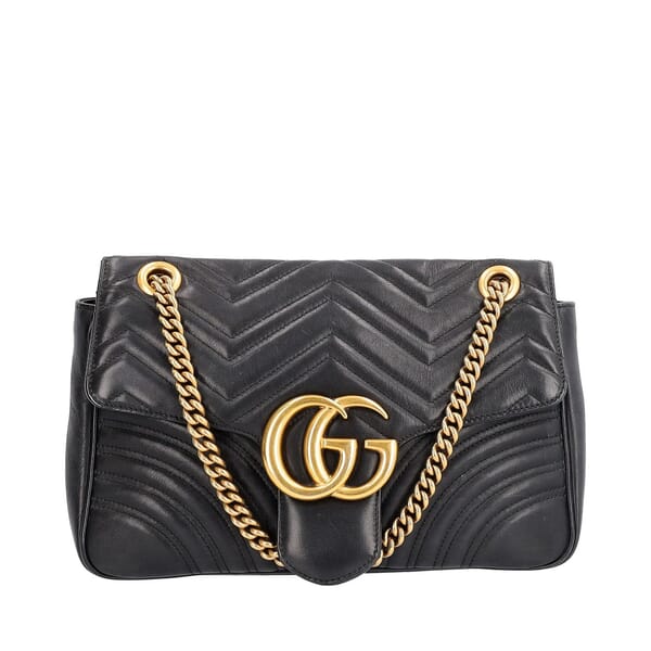 Leather GG Marmont Large Shoulder Bag Black