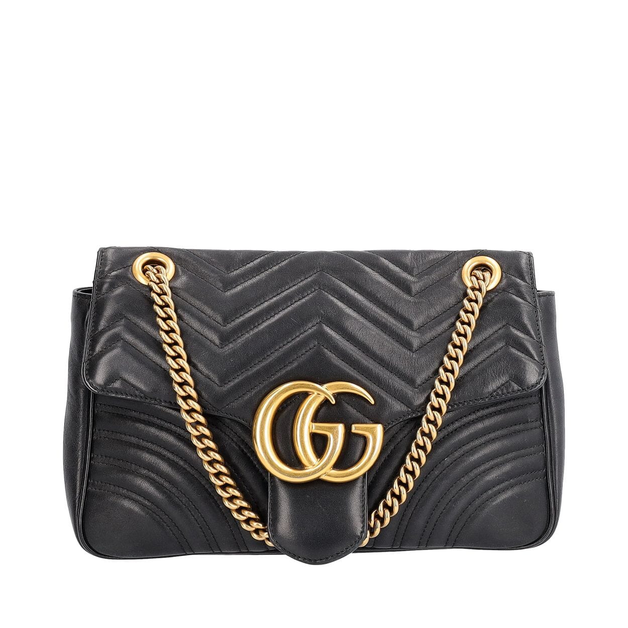 Gucci GG marmont マーモントバッグ Black Leather GG Marmont Matelassé Mini Bag Zip Top Closure