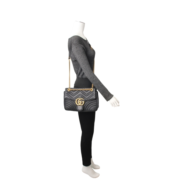 Leather GG Marmont Large Shoulder Bag Black