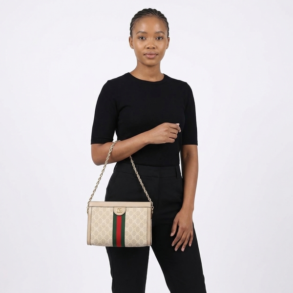 Supreme GG Medium Ophidia Chain Shoulder Bag Beige/White
