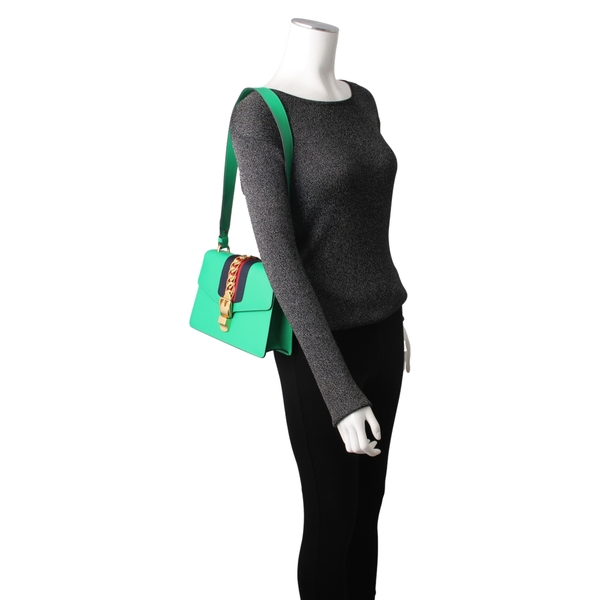 Leather Small Sylvie Shoulder Bag Green