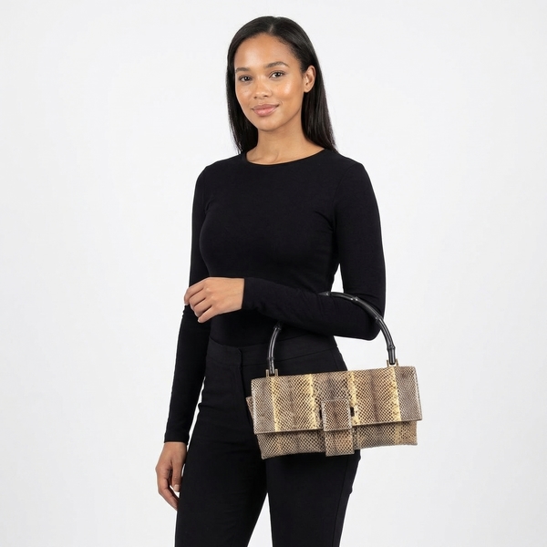 Vintage Snakeskin Bamboo Top Handle Bag