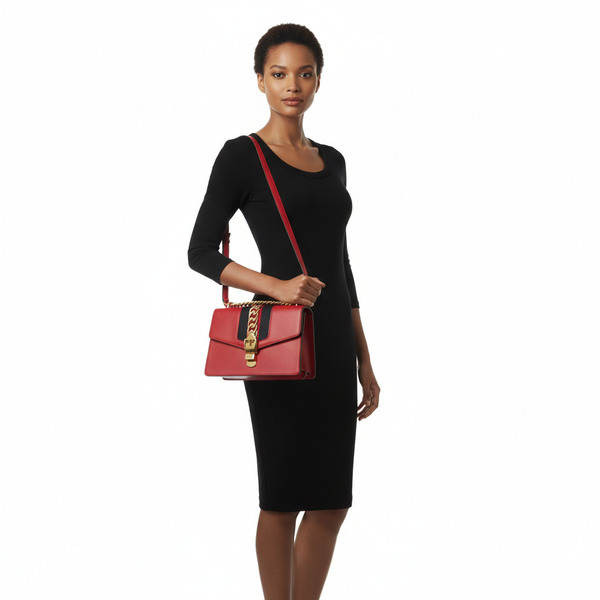 Leather Small Sylvie Shoulder Bag Red