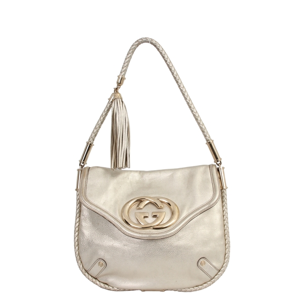 Metallic Leather Britt Small Tassel Hobo Champagne