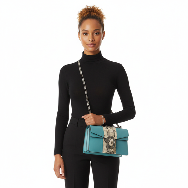 Leather/Python Dionysus Small Shoulder Bag Blue/White