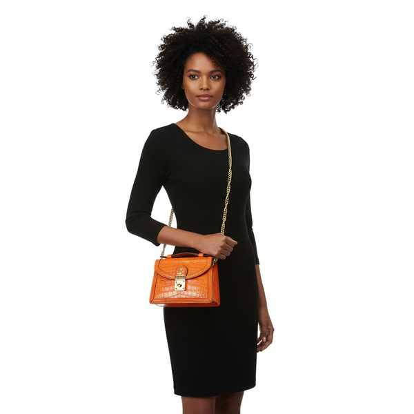 Alligator Padlock Mini Top Handle Bag Orange