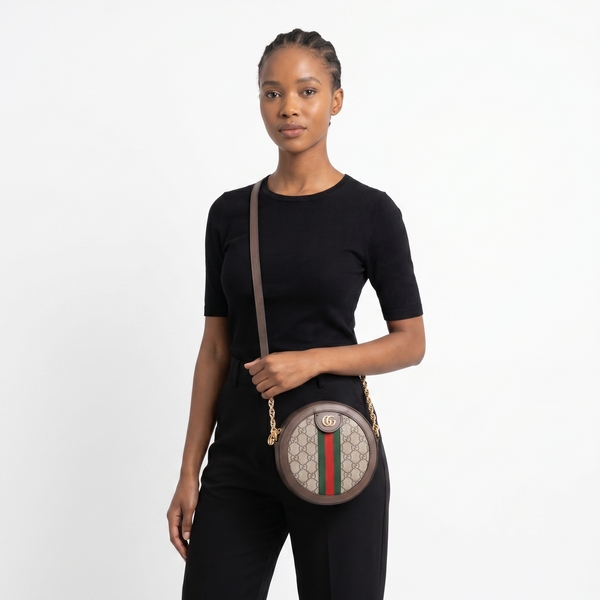 Supreme GG Ophidia Round Shoulder Bag Beige/Brown