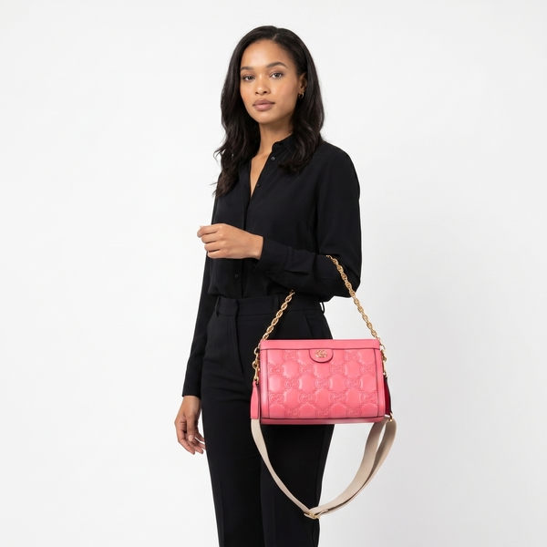 Leather Matelasse Stitched Chain Bag Pink