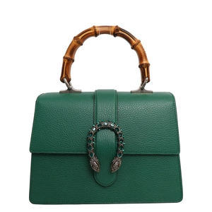 Leather Bamboo Handle Medium Dionysus Shoulder Bag Green, view 4