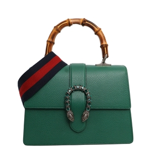 Leather Bamboo Handle Medium Dionysus Shoulder Bag Green