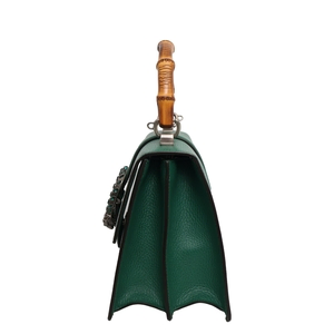 Leather Bamboo Handle Medium Dionysus Shoulder Bag Green, view 6