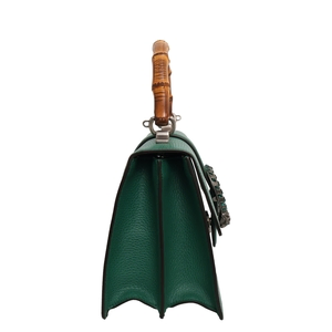 Leather Bamboo Handle Medium Dionysus Shoulder Bag Green, view 5