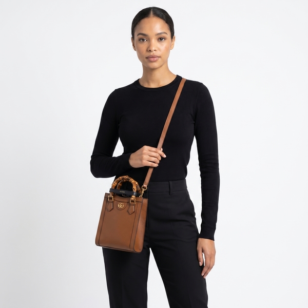 Leather Mini Diana Tote Brown