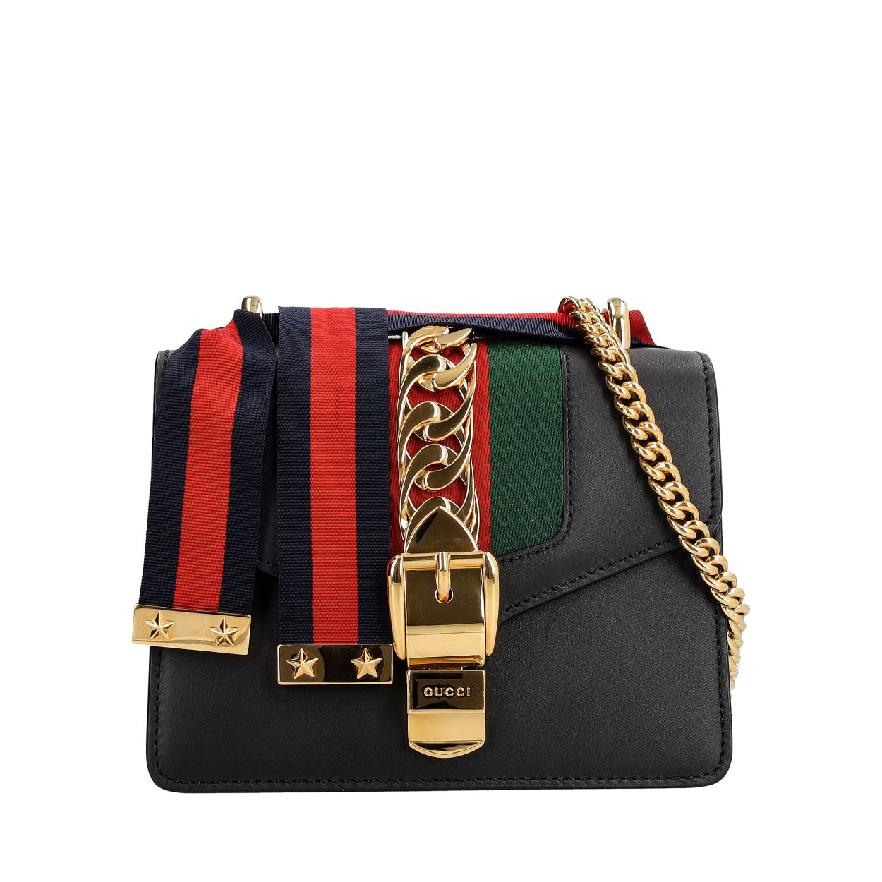 Leather Mini Sylvie Chain Shoulder Bag Black