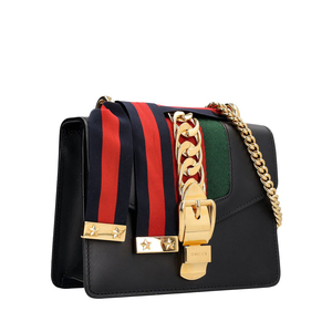 Leather Mini Sylvie Chain Shoulder Bag Black, view 2
