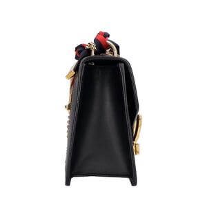 Leather Mini Sylvie Chain Shoulder Bag Black, view 4