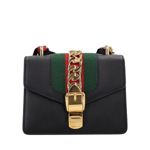 Leather Mini Sylvie Chain Shoulder Bag Black, view 5