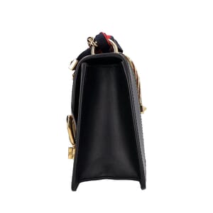 Leather Mini Sylvie Chain Shoulder Bag Black, view 6