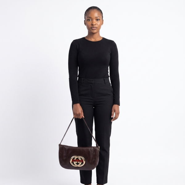 Leather Web Britt Shoulder Bag Chocolate