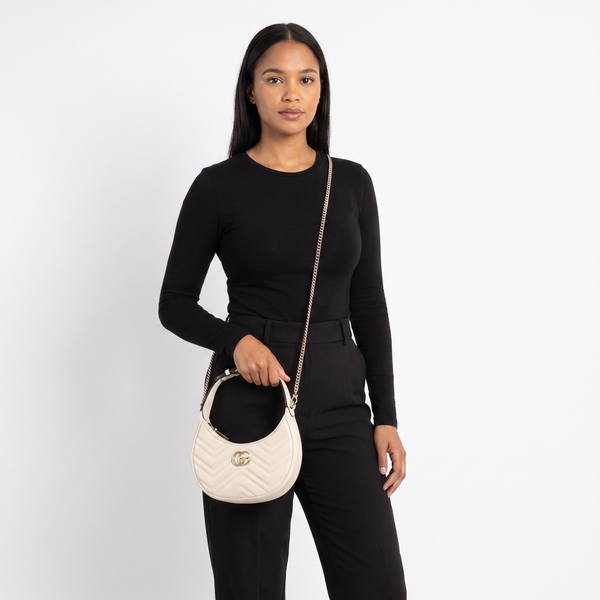 Leather GG Marmont Small Shoulder Bag White