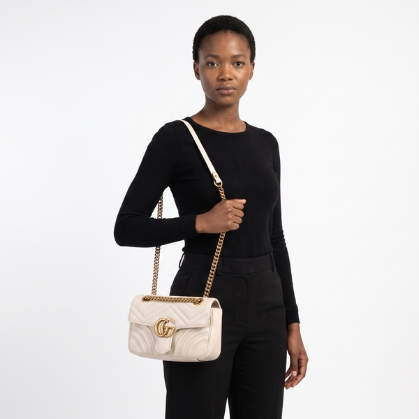 Leather GG Marmont Mini Bag White