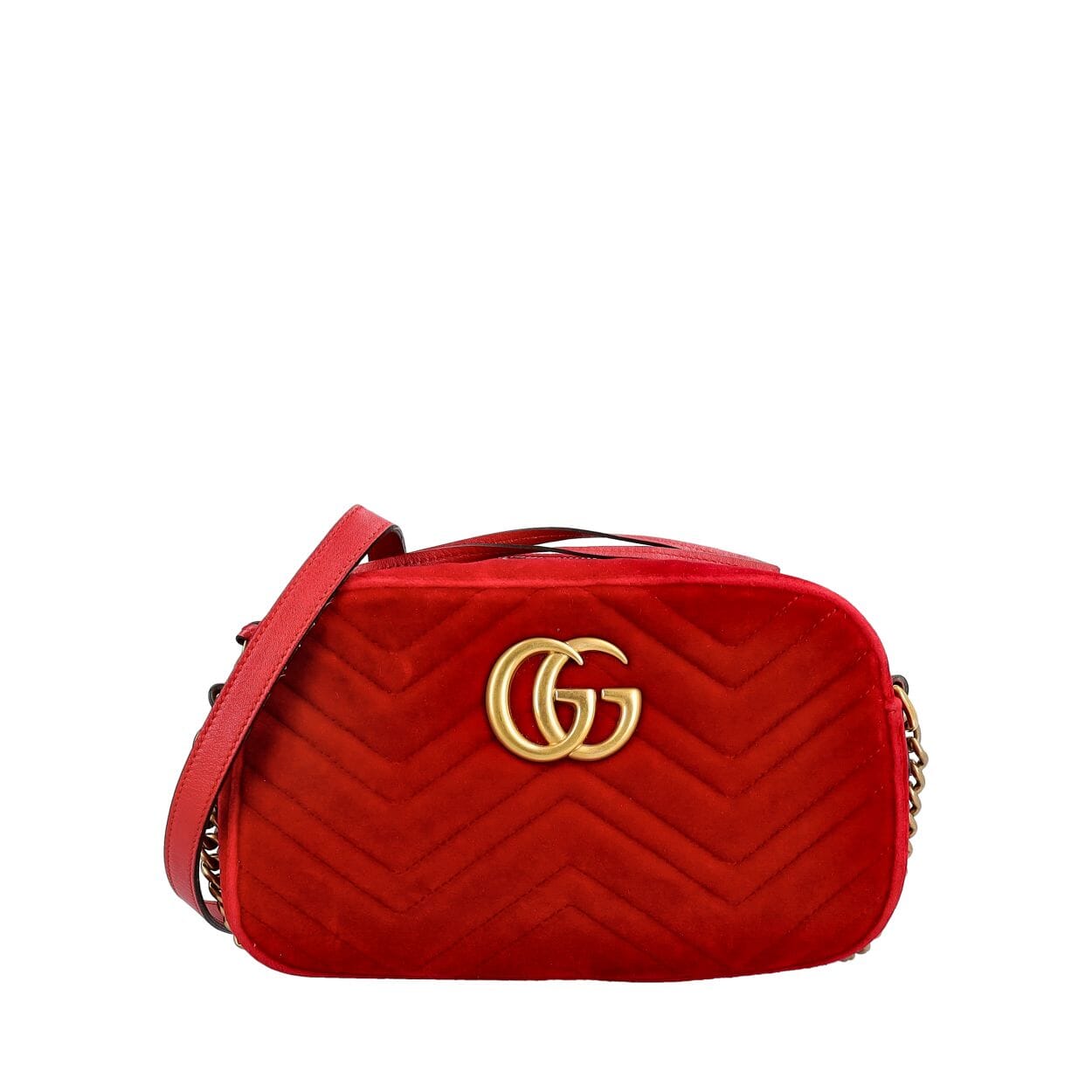 Velvet GG Marmont Small Shoulder Bag Red