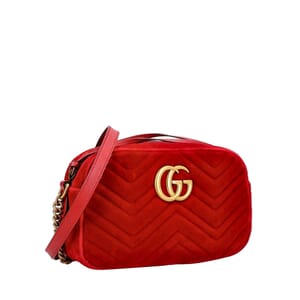 Velvet GG Marmont Small Shoulder Bag Red, view 2