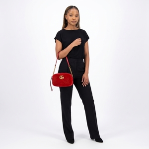 Velvet GG Marmont Small Shoulder Bag Red, view 9