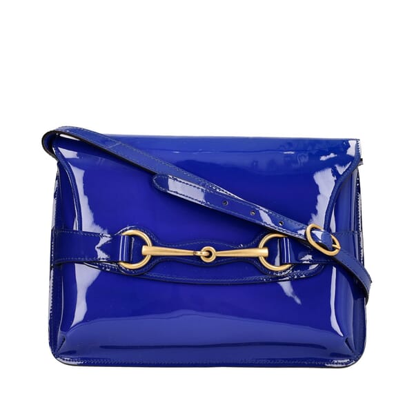 Patent Bright Bit Shoulder Bag Blue