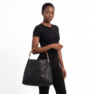 Leather Bamboo Diana Hobo Black, view 8