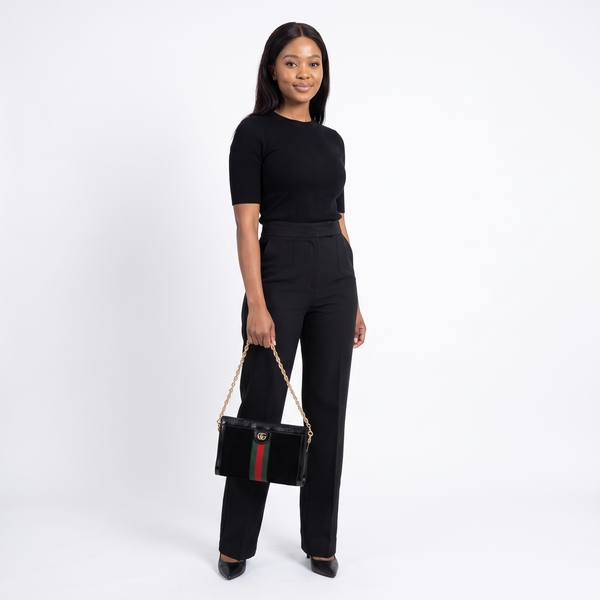 Aged Leather/Suede Ophidia Shoulder Bag Black
