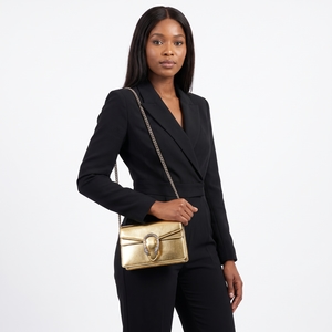 Metallic Leather Dionysus Super Mini Shoulder Bag Gold, view 9